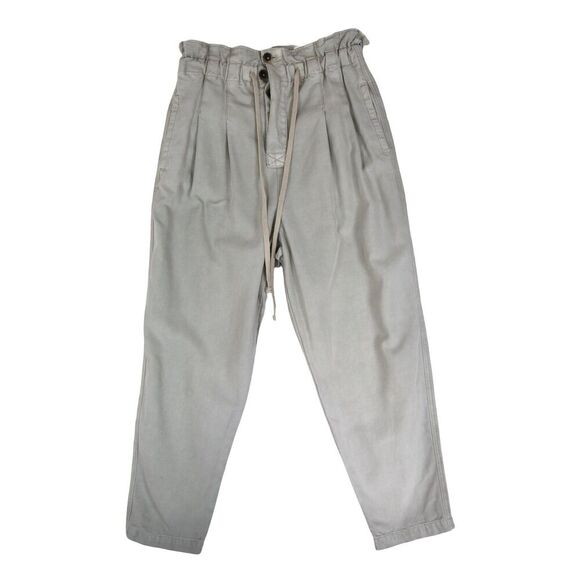 Free People Button Fly Paperbag Pants Size M Beige Drawstring Waist Relaxed Fit - Picture 1 of 10